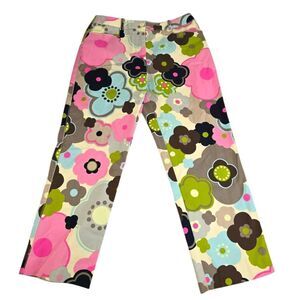 Talbots Womens Cropped Stretch Pants Petite Size 2 Floral Y2K Vintage